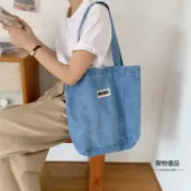 春夏韓版大容量牛仔布側背包女文藝小清新學生上課帆布包【聚物優品】