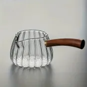 友家生活館 側把玻璃煮茶壺公道杯花 梨木木把茶壺 加厚茶濾功夫茶具泡茶杯223-YJ 公司貨