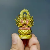 知木屋 限時下殺 免運 可開立發票 台灣公司 純銅彩繪千手觀音迷你菩薩佛像銅像密宗十八臂準提佛母供奉擺件