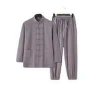 (店+)【巴黎精品】現貨+預購 新中式唐裝漢服套裝兩件套長袖太極氣功夫服亞麻棉麻長褲男套裝7色a1bx49