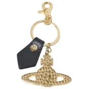 VIVIENNE WESTWOOD Hammered ORB KEYRING 義大利製行星LOGO 吊飾/鎖圈(金/黑色皮革)