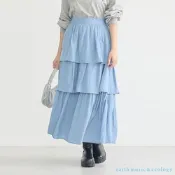earth music  後腰鬆緊素面層疊剪裁長裙