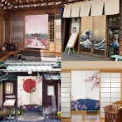 💥【定制】定制日本浮世繪神奈川日式門簾半簾隔斷簾布藝臥室布簾廚房防油煙