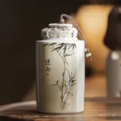 中式草木灰手繪梅蘭竹菊密封茶葉罐國風儲茶罐複古便攜小茶倉防潮 I5X2