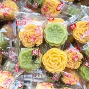 （新品推薦）綠豆冰沙糕 花形狀綠豆糕 板栗味糕點 板栗糕 傳統糕點 冰糕老式綠豆味 獨立小包裝