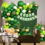 新款綠色氣球森系叢林拱門開業生日派對裝飾套裝佈置場景