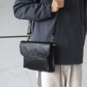男士單肩包真皮男包斜挎虎頭包橫款街頭頭層牛皮植鞣工藝潮流百搭#Hi, 貼心優衣家居#