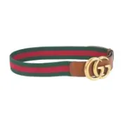 二手商品7.5成新_GUCCI 金色GG Logo 綠紅帆布及皮革寬4cm皮帶 75cm(綠紅)