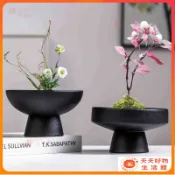 台灣出貨🍀一件劍山佛手柑託盤中式無孔米竹水培苔蘚球花盆果盤點心盤陶盆 花盆 極簡