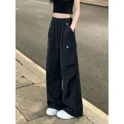 美式新款工裝褲小個子拖地顯瘦腿褲春秋男女休閒時尚運動長褲子