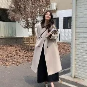 【AS 梨卡】女裝 大衣 毛呢 中長版外套 韓系寬鬆方領 雙排扣毛尼 秋冬顯瘦保暖百搭外套 VG234