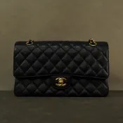 優買二手精品｜超級新搶手貨‼️ CHANEL A01112 黑色菱格紋荔枝皮金鍊 CF25｜斜背包 肩背包 口蓋包