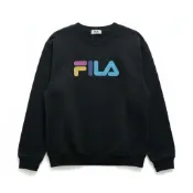FILA 大學T 黑 彩色LOGO 圓領 長袖 上衣 男 1TEW7000BK