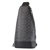 【COACH】男款 Warner 緹花LOGO防刮拉鍊單肩背胸包-灰黑