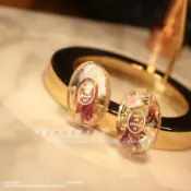 Joycewall cloth Co.時裝飾品旗艦店 金沙貝殼乾燥花橢圓貼耳設計款 925銀針 款式 耳環
