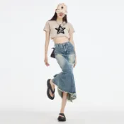 新款女牛仔裙半身裙顯瘦遮胯包臀裙高腰氣質百搭魚尾裙