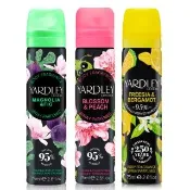 【YARDLEY  雅麗】小蒼蘭&佛手柑/櫻花&白桃/罌粟&紫羅蘭/風信子&甜豆身體噴霧75mlX2入-任選(專櫃公司貨)