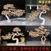 【可開發票】仿真松樹迎客松羅漢松馬尾松假樹牙籤松木雕造景高端枯樹玄關擺件