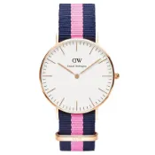 DW Daniel Wellington 經典藍粉紅帆布錶帶-金框/36mm