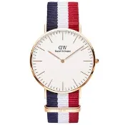 【Daniel Wellington】DW 手錶  Classic Cambridge 40mm藍白紅織紋錶-玫瑰金框(DW00100003)
