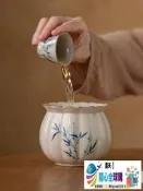 全球購✨畫續草木灰純手繪茶渣桶建水茶洗陶瓷水盂水缸功夫茶具配件廢水桶