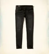 美國百分百【Hollister Co.】褲子 HCO 長褲 牛仔褲 海鷗 skinny 窄管 水洗黑 抓紋破壞 30 33 34腰 G794